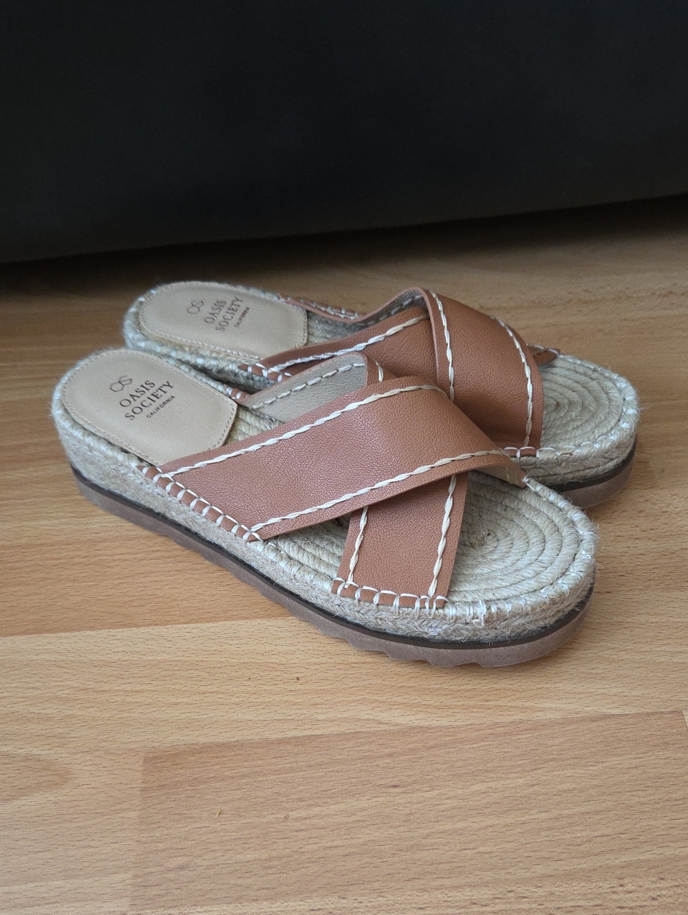 Oasis Society Brown Cross-Strap Espadrille Slide Sandals Size 9 Summer Vacay
